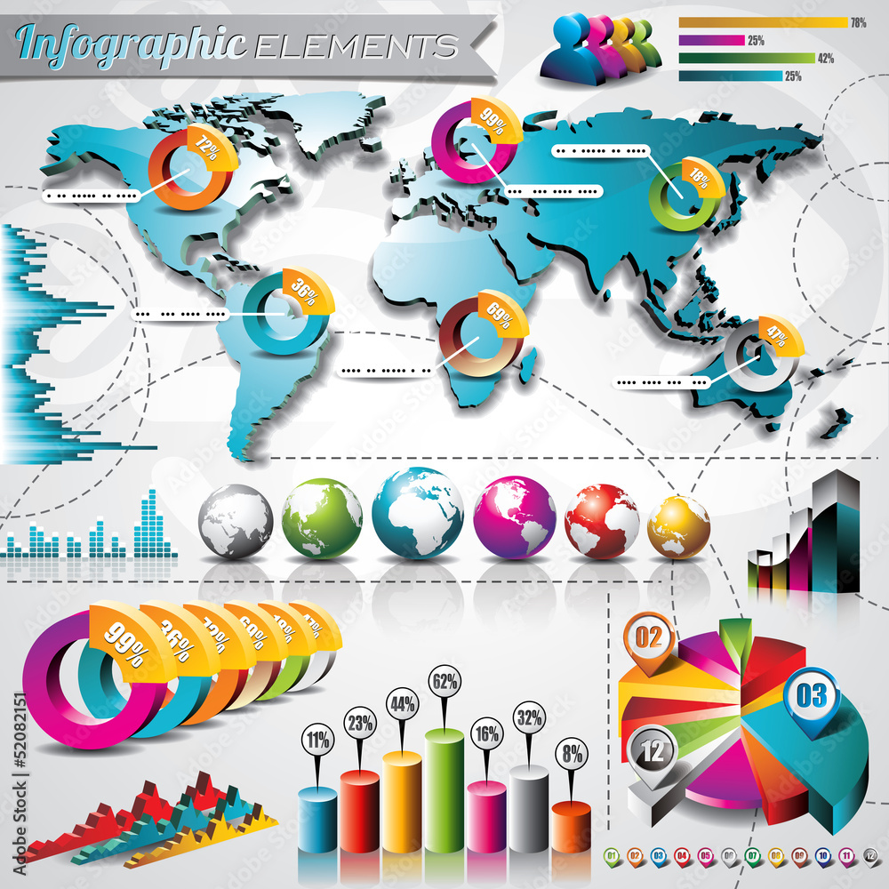 Vector set world map and information graphics element
