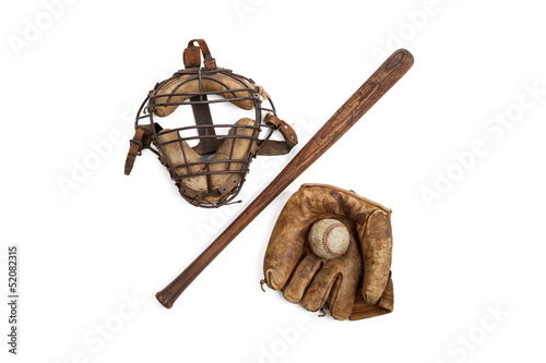 Photography Vintage baseball,bat,glove and catchers mask