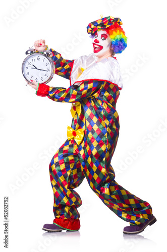 Clown with clock on white