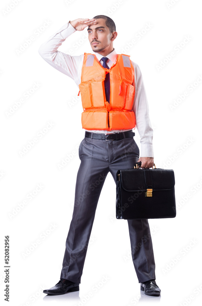 Man in life jacket isolated on white Man in life jacket isolated on white