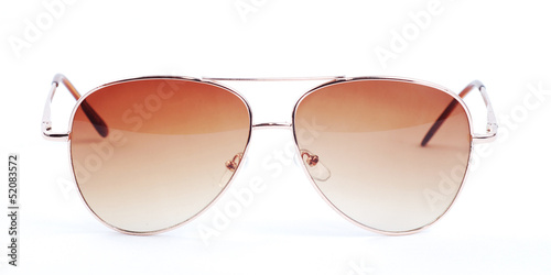 light brown sun glasses on isolate white background