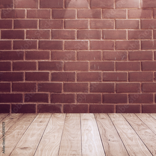 Wood plank with brick wall texture background
