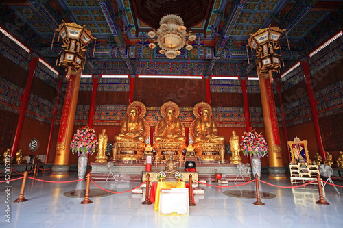 Three large golden Buddha statues in Wat Leng-Noei-Yi