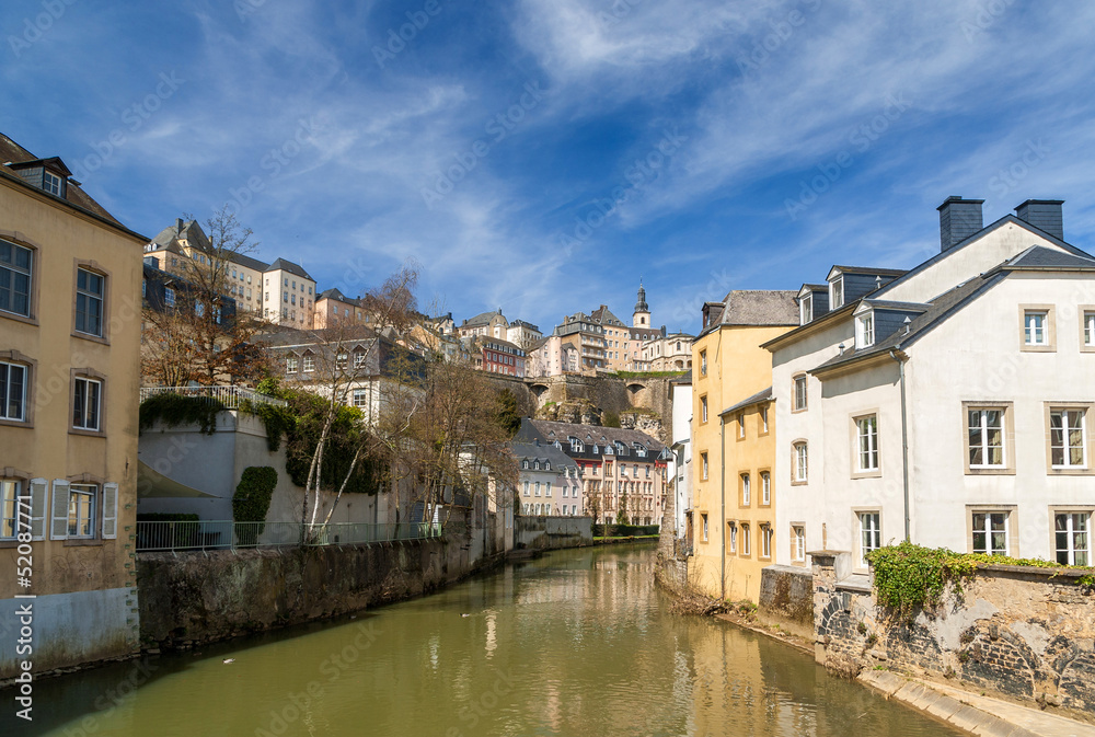Luxembourg old city: Grund quarter and Alzette river