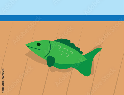Fish on wooden deck out of water