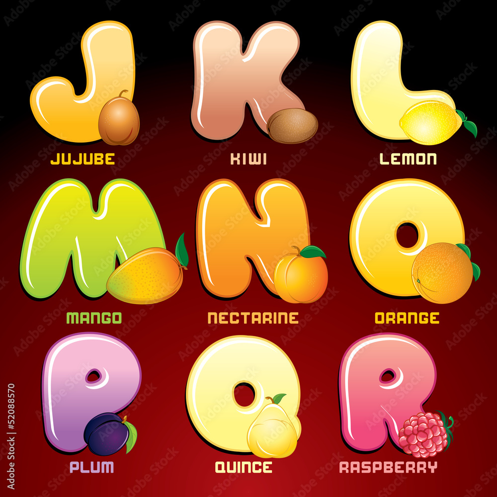 Fruits And Berries In Alphabetical Order.