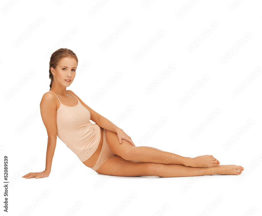 Obraz premium woman in beige cotton underwear