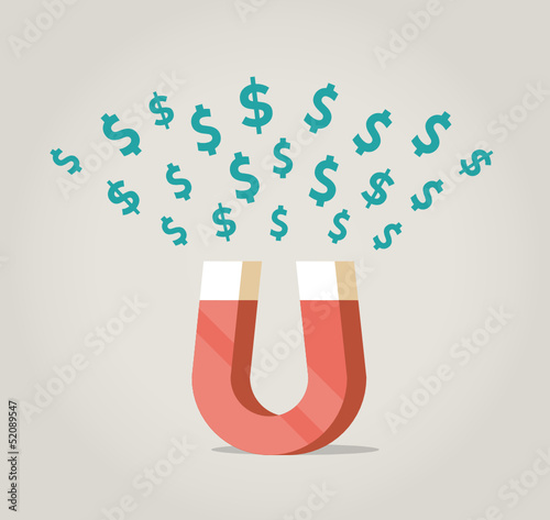 Abstract magnet of success, attracting money - dollars