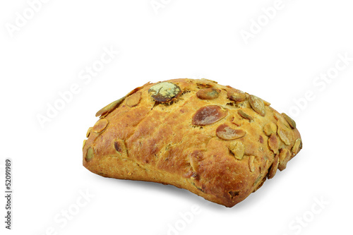 Bread with pumpkin seed on a white background