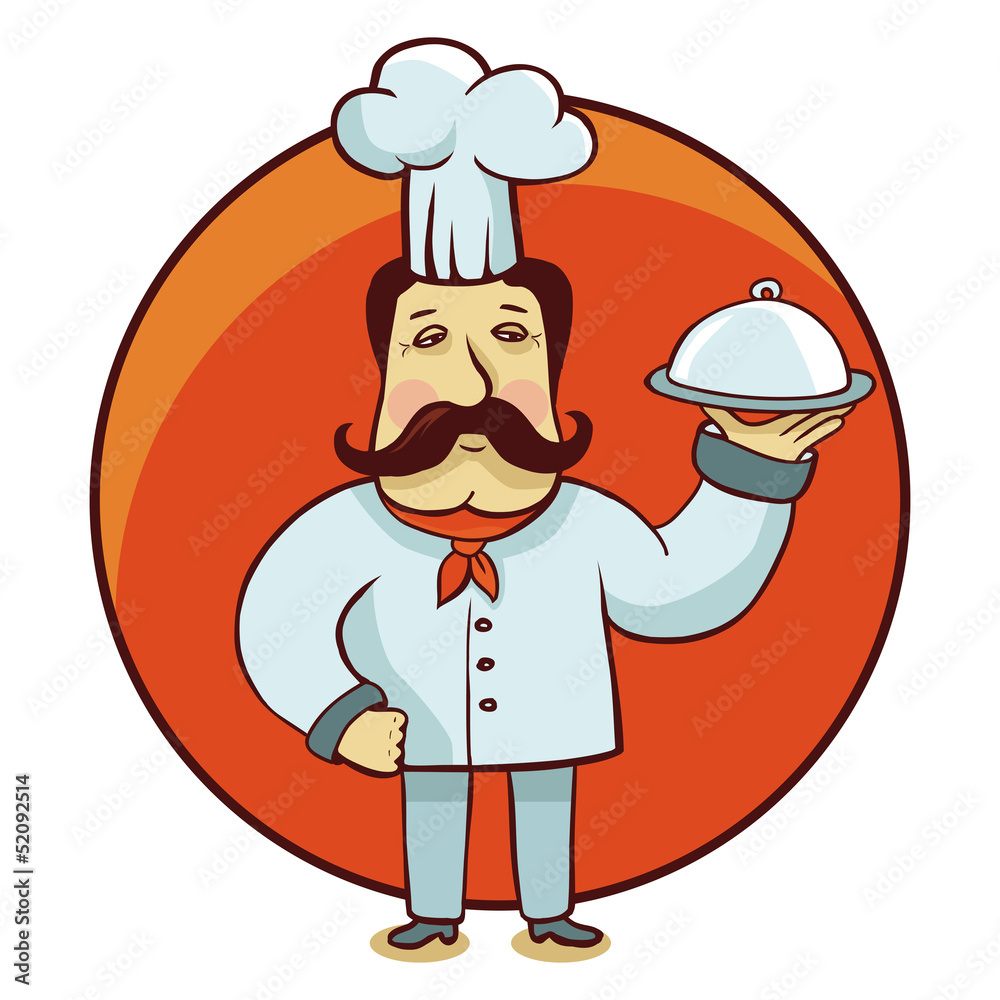 Vector cartoon character - chef cook with plate Vector cartoon character - chef cook with plate
