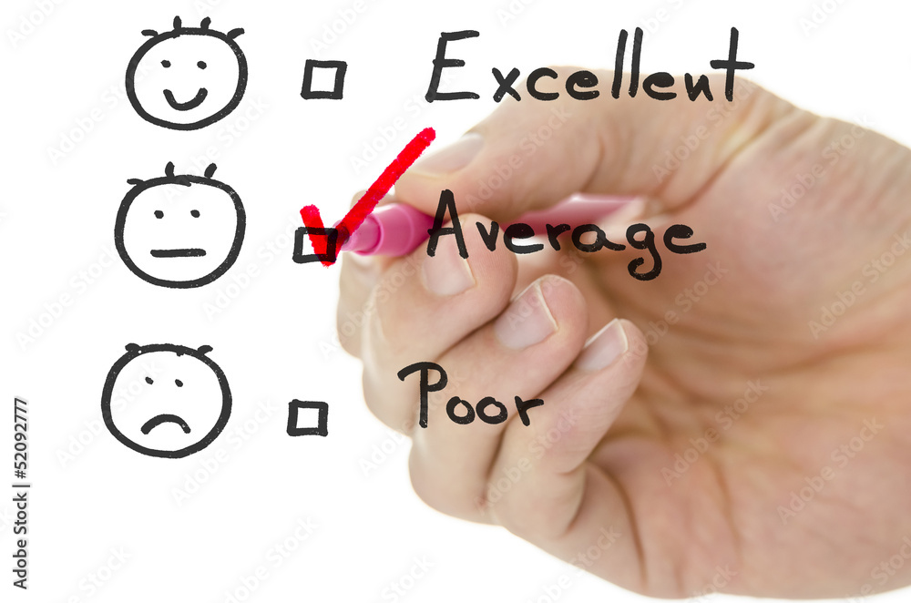 Customer service evaluation form with tick on average - obrazy, fototapety, plakaty 
