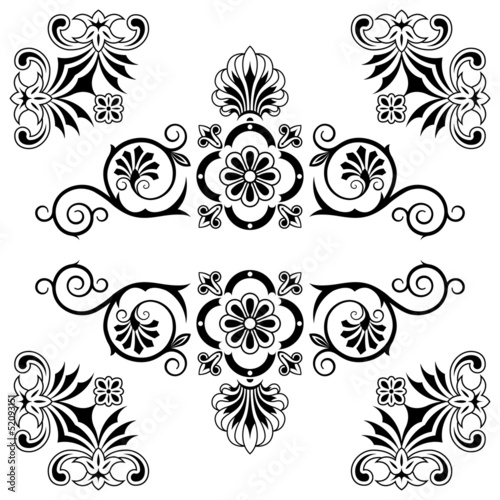 Ornament floral design elements with swirls