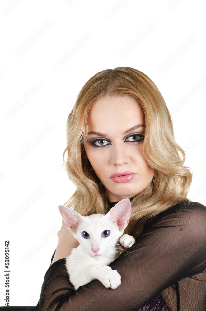 woman with oriental shorthair cat woman with oriental shorthair cat