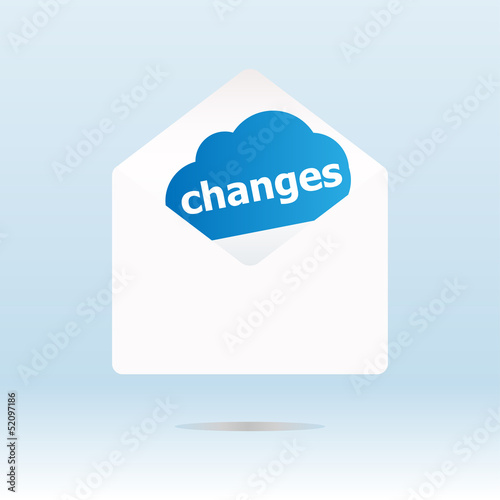 changes word on blue cloud on open envelope