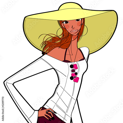 beautiful women in wide brimmed hat