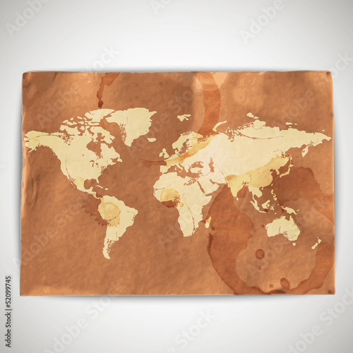illustration of world map on cardboard grunge background