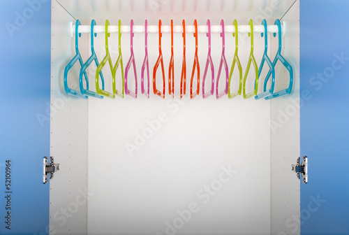 Children's wardrobe with colored hangers