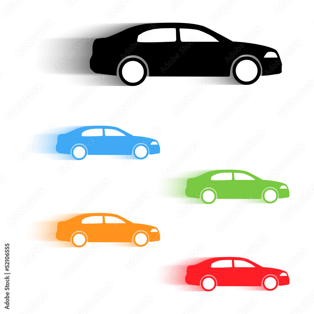 Set of moving cars silhouettes