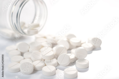 white round medicine tablets on white