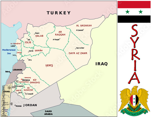 Syria Middle East emblem map symbol administrative divisions