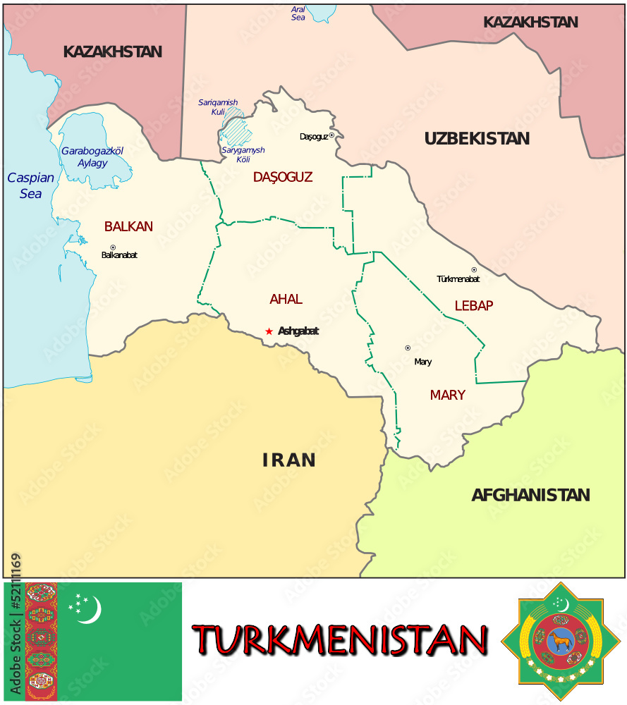 Turkmenistan Asia emblem map symbol administrative divisions