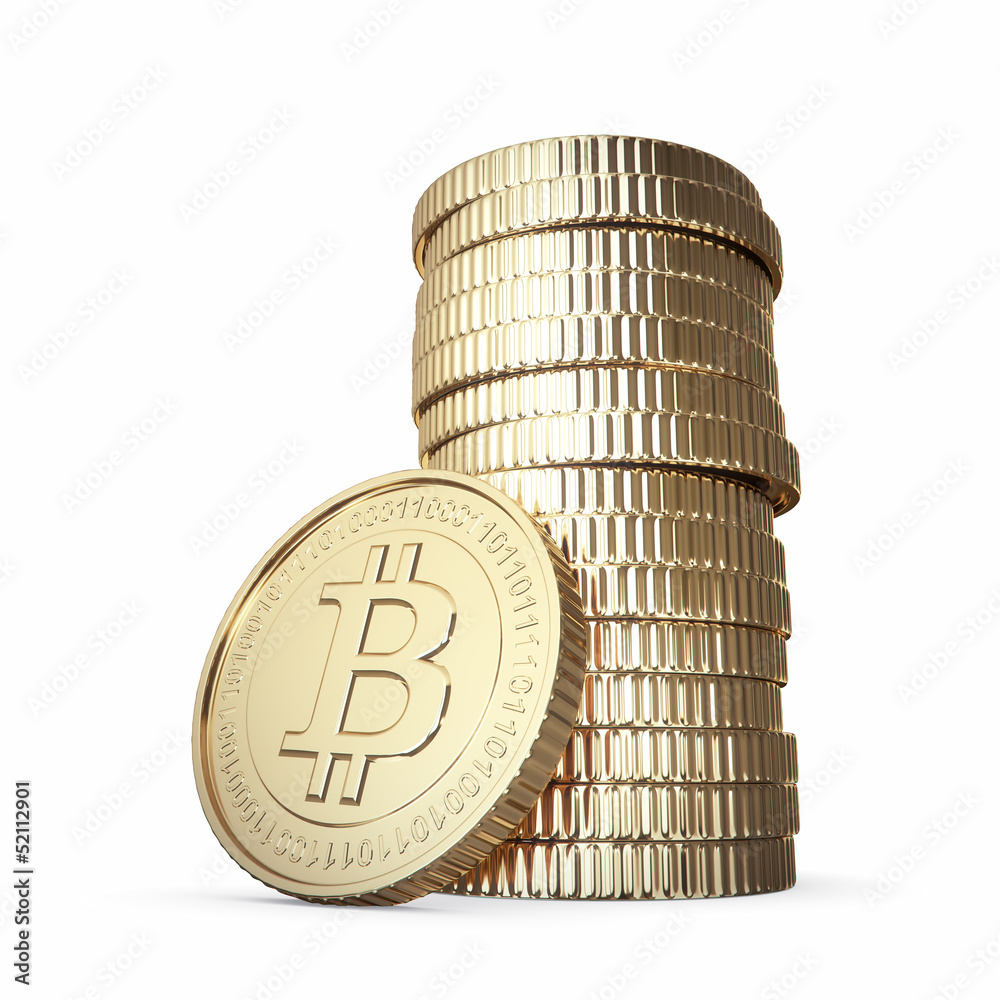 Golden Bitcoin isolated on white