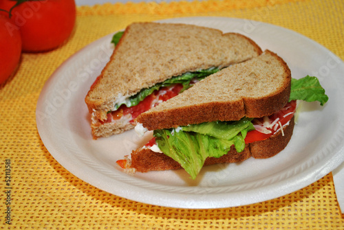 Lettuce and Tomato Sandwich on Wheat Bread