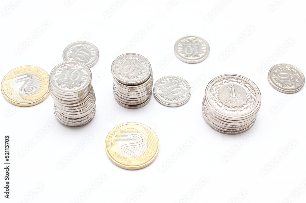 Coins on white background