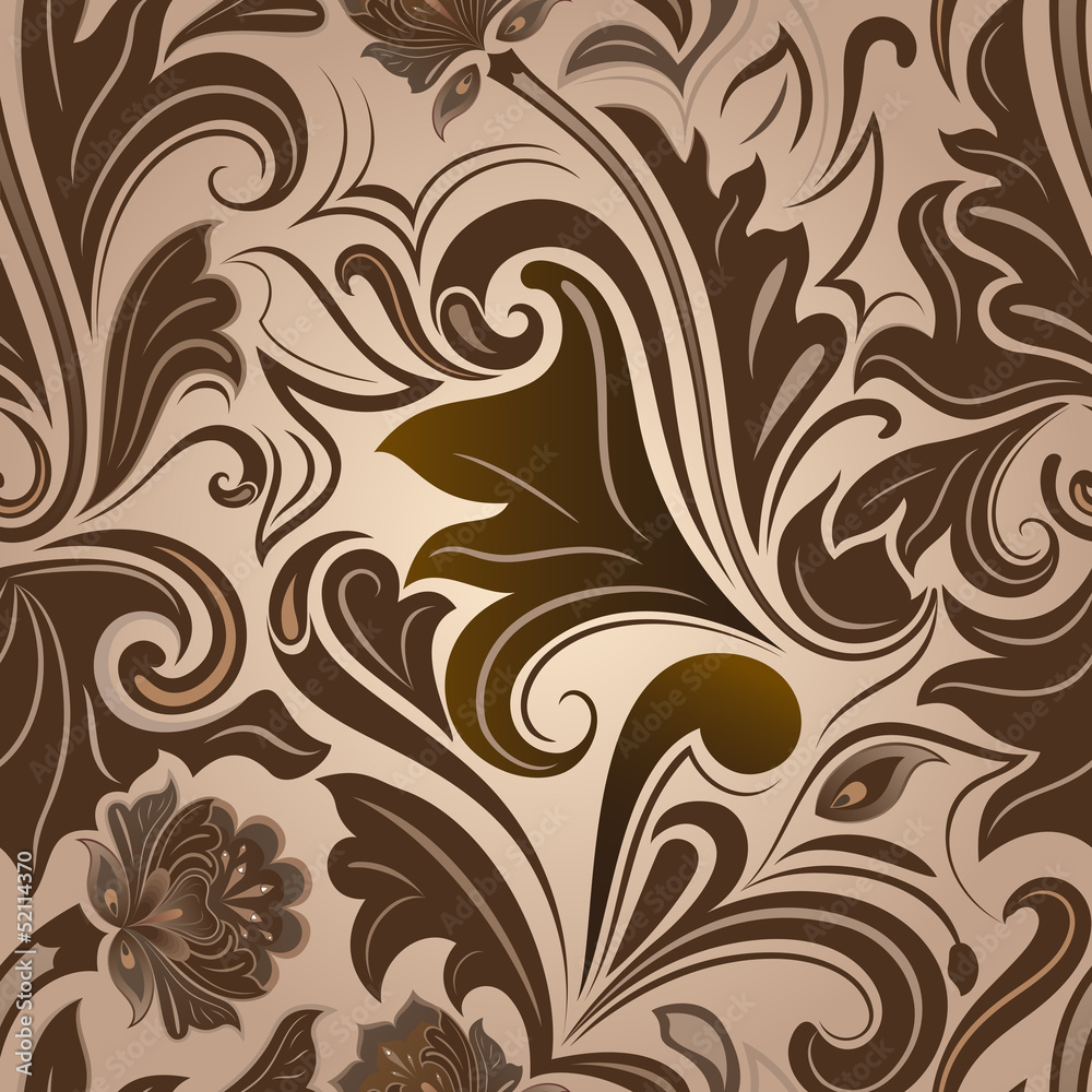Seamless brown floral vector pattern. Seamless brown floral vector pattern.