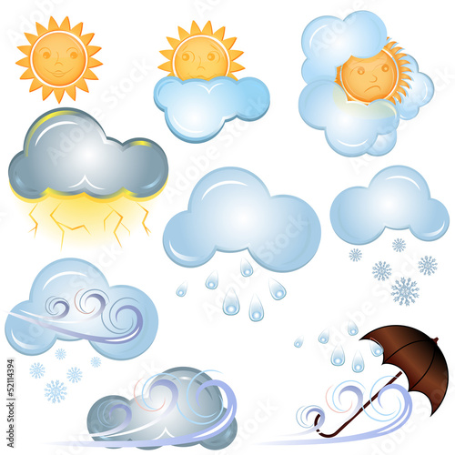 Vector weather signs isolated on white background.