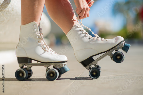 Close-up Of Legs With Roller Skating Shoe