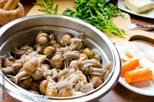 Snails in the bowl during preparation