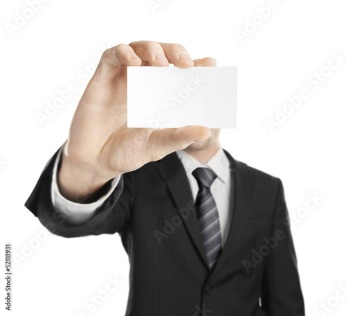 man handing blank business card