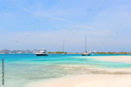 Yachts at the beach of archipelago Los Roques, Venezuela