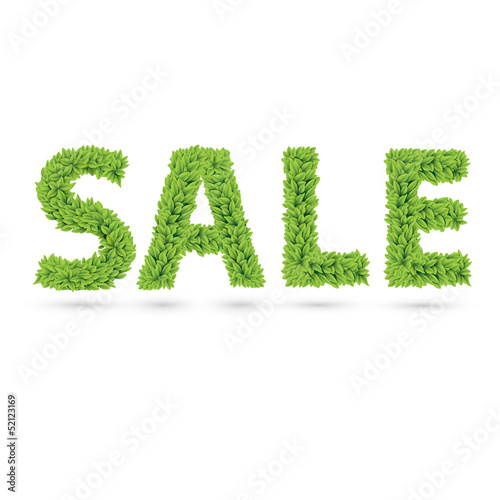 Sale text of green leaves