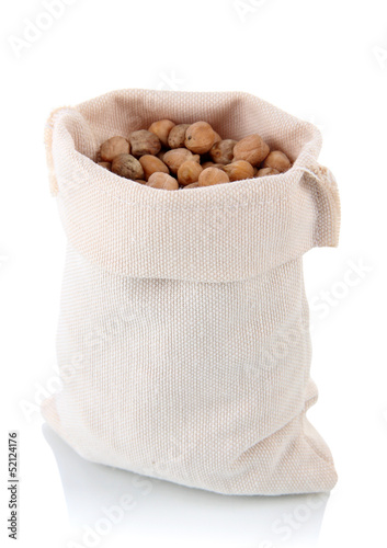 Peanuts in sack isolated on white