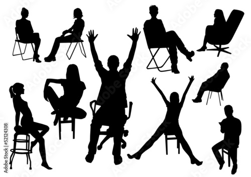 Set of sitting people silhouettes