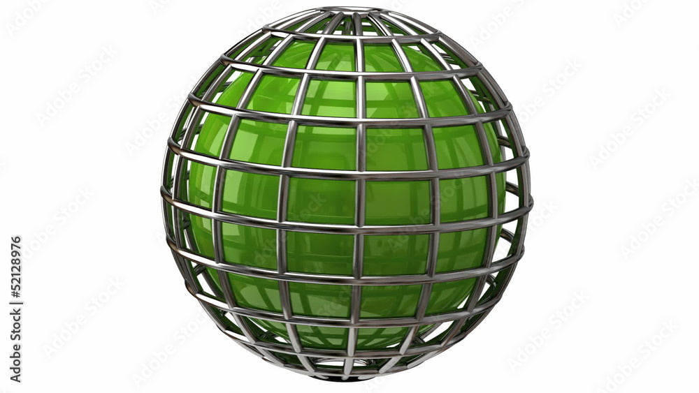 Rotating green globe on white background