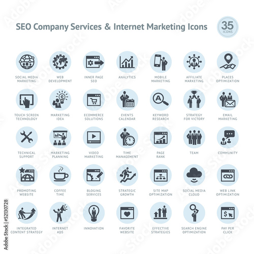 Set of SEO company service and Internet marketing icons