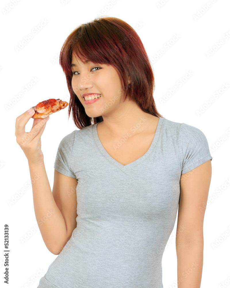 Young asian woman with a piece of pizza Young asian woman with a piece of pizza