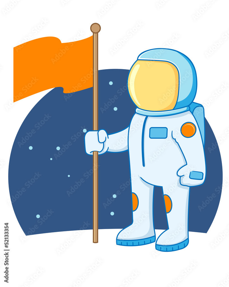 Naklejka premium Astronaut holding flag