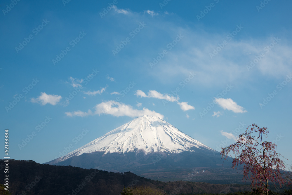 The peak of Mount Fuji on a cloudy day