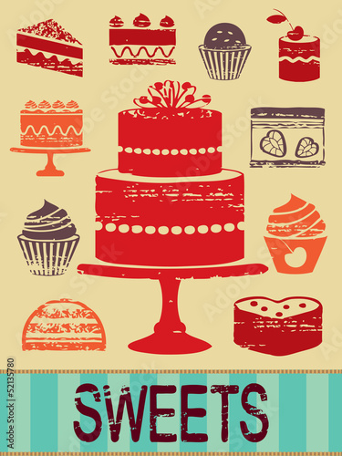 Vintage poster with cakes and cupcakes 1