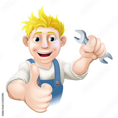 Cartoon mechanic or plumber with wrench
