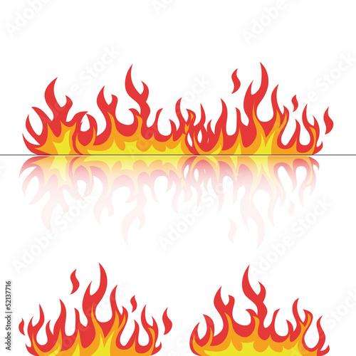 flames set with reflection on white vector
