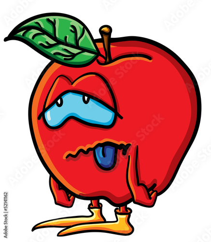 Funny tired cartoon apple