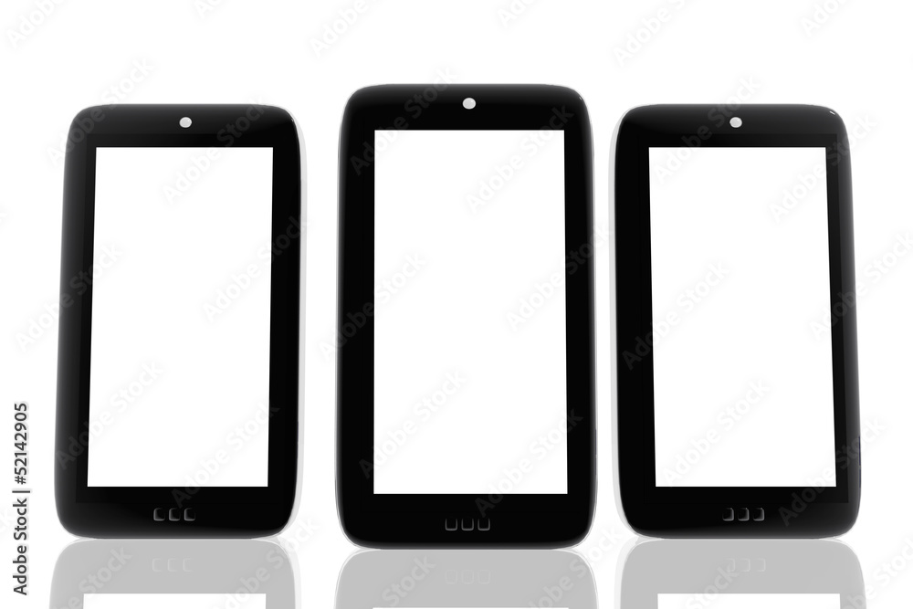 Three mobile phones with space to insert images and text Three mobile phones with space to insert images and text
