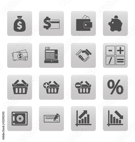 Shopping icons on gray squares