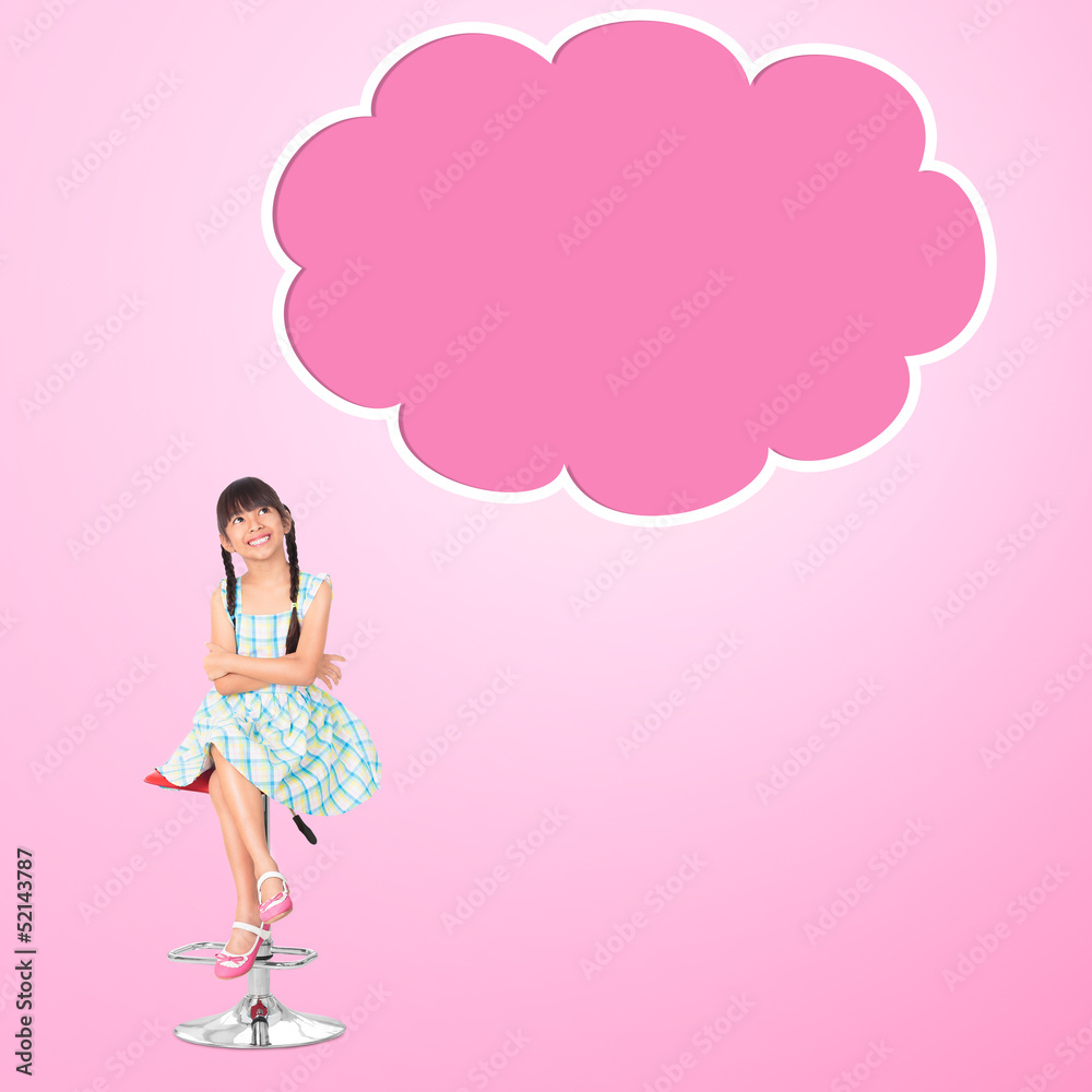 Smile little asian girl with empty think bubble Smile little asian girl with empty think bubble