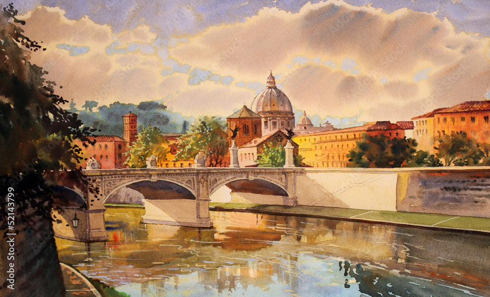 Obraz premium Bazylika Sant Pietro i Tyber Rzym, Włochy.